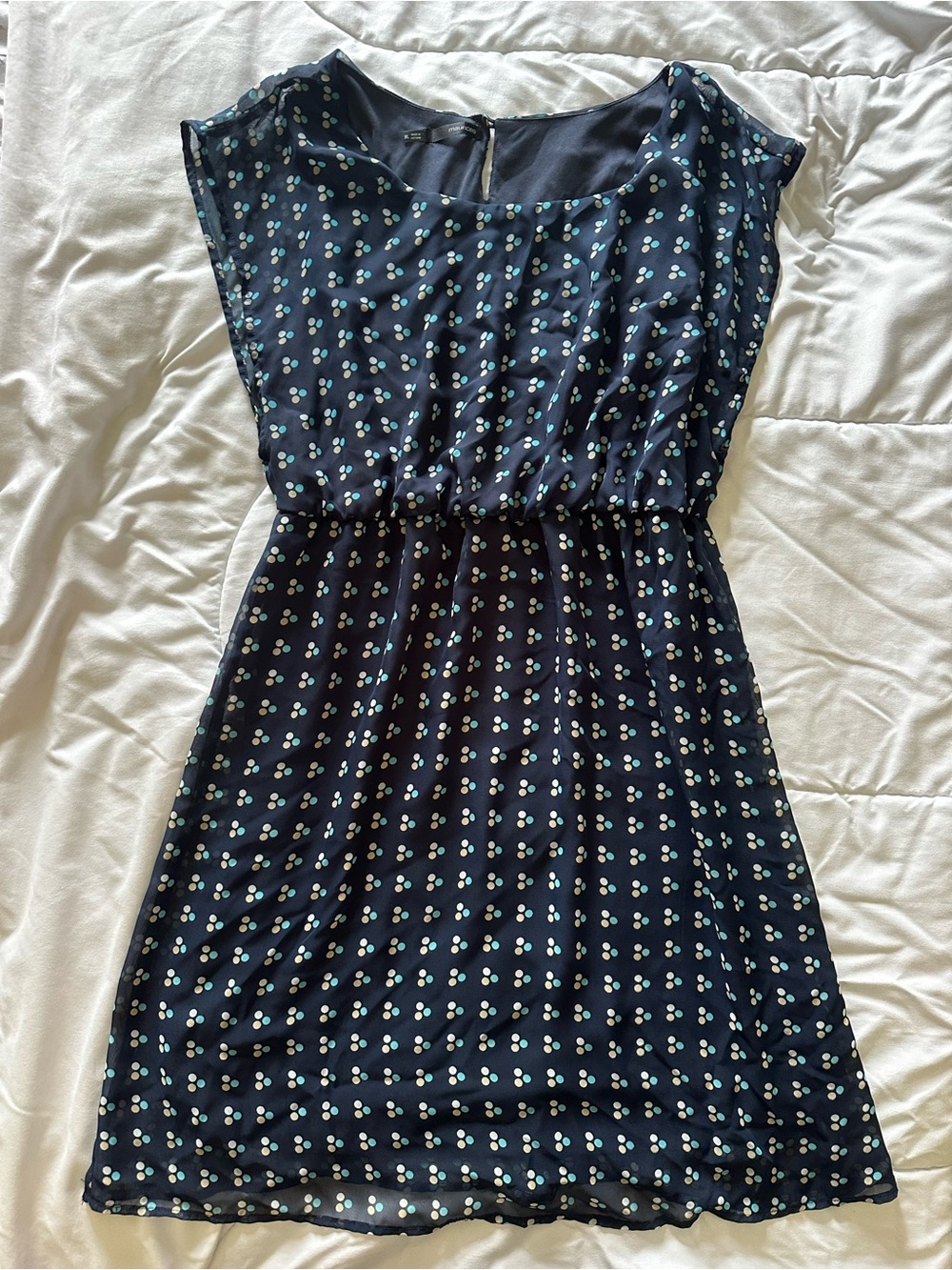 Maurices Navy Blue Dress with Polka Dot Print